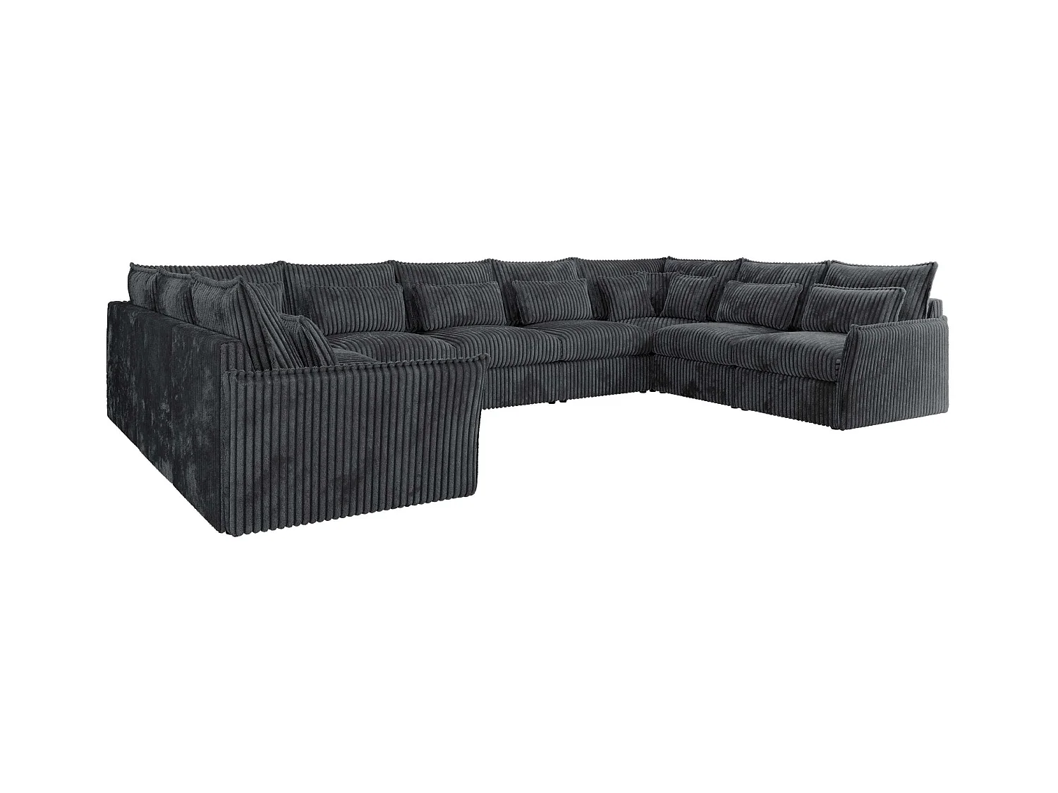 Ecksofa VERSO U9M - XXL Wohnlandschaft Ecke, modulare, Armlehnen und lose Kissen - Dunkelgrau Cord