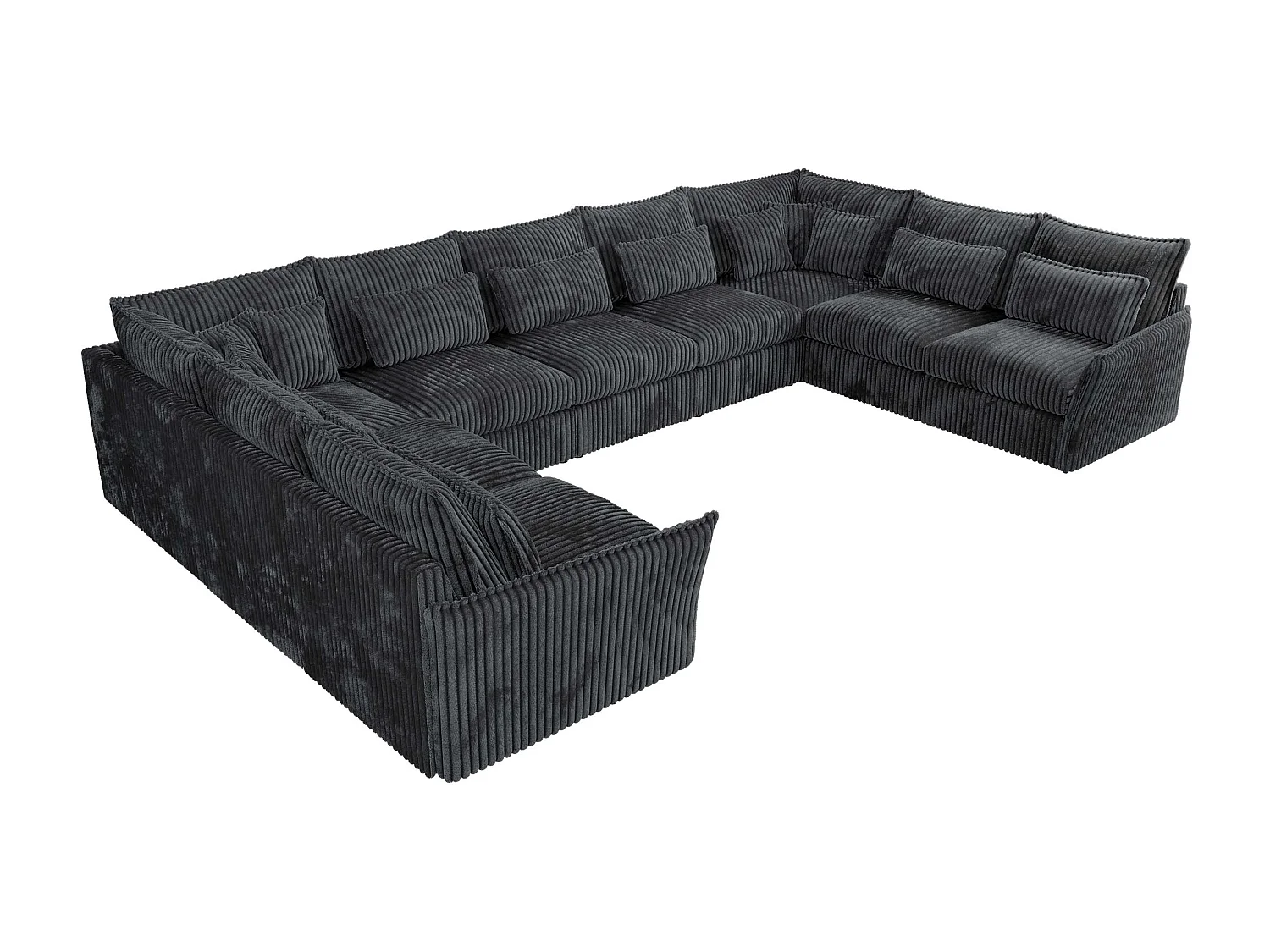 Ecksofa VERSO U9M - XXL Wohnlandschaft Ecke, modulare, Armlehnen und lose Kissen - Dunkelgrau Cord