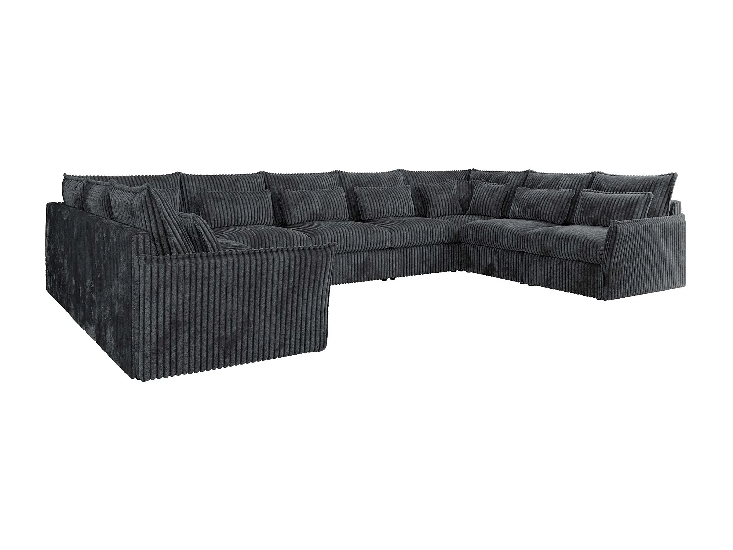 Ecksofa VERSO U9M - XXL Wohnlandschaft Ecke, modulare, Armlehnen und lose Kissen - Dunkelgrau Cord