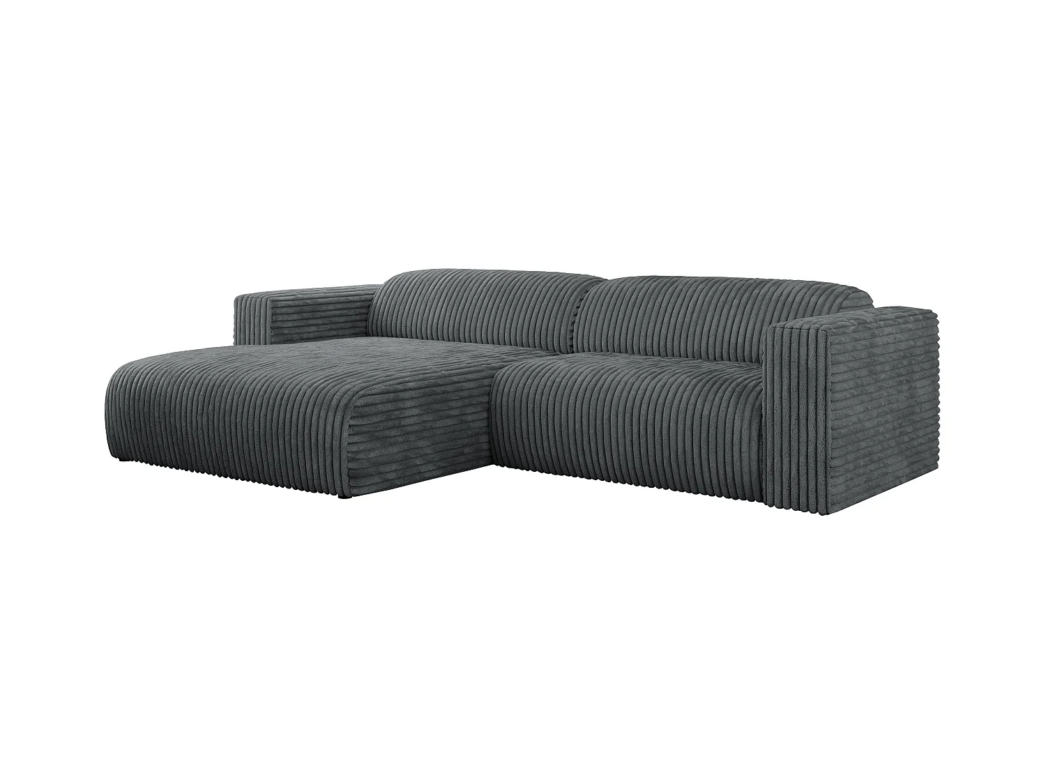 Ecksofa PASADENA - mit Armlehnen, Wohnlandschaft, freistehendes Sofa, große Ecke - Dunkelgrau Cord - Ecke Links