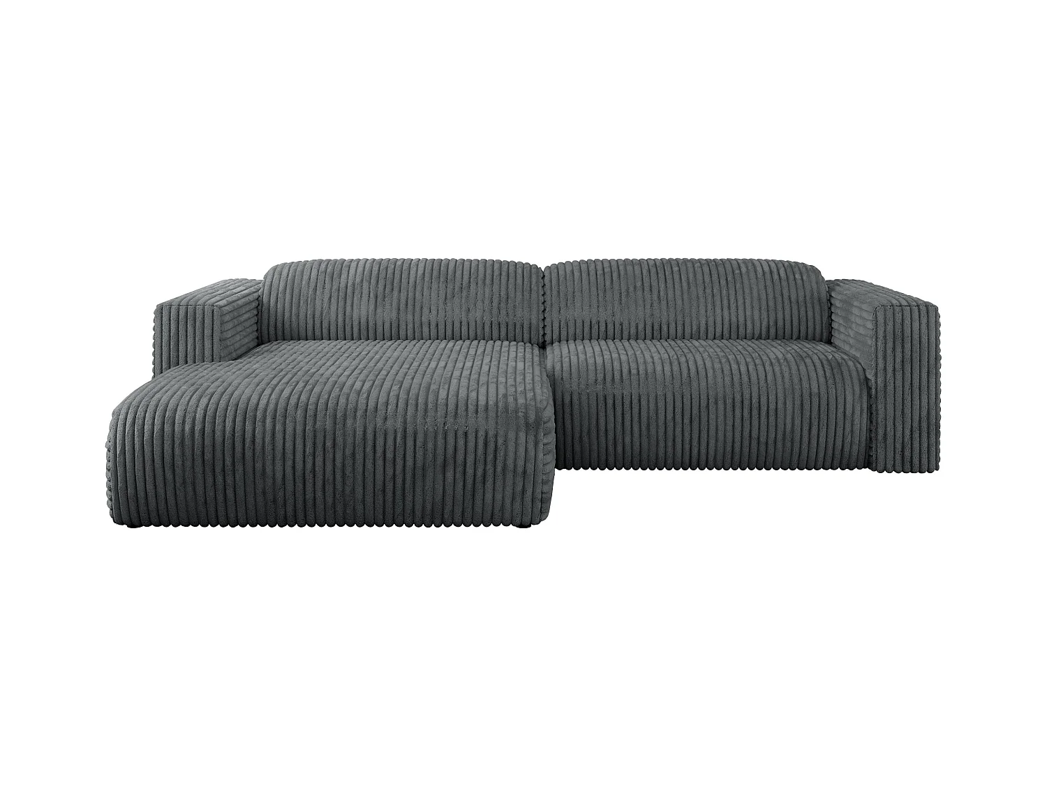 Ecksofa PASADENA - mit Armlehnen, Wohnlandschaft, freistehendes Sofa, große Ecke - Dunkelgrau Cord - Ecke Links