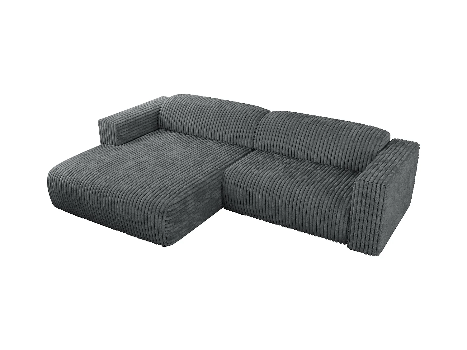 Ecksofa PASADENA - mit Armlehnen, Wohnlandschaft, freistehendes Sofa, große Ecke - Dunkelgrau Cord - Ecke Links