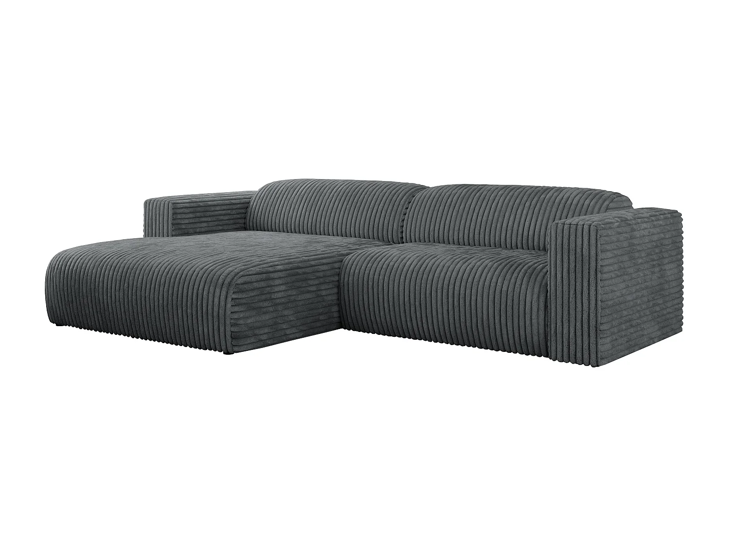 Ecksofa PASADENA - mit Armlehnen, Wohnlandschaft, freistehendes Sofa, große Ecke - Dunkelgrau Cord - Ecke Links