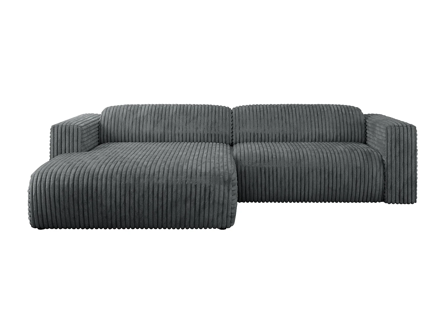 Ecksofa PASADENA - mit Armlehnen, Wohnlandschaft, freistehendes Sofa, große Ecke - Dunkelgrau Cord - Ecke Links
