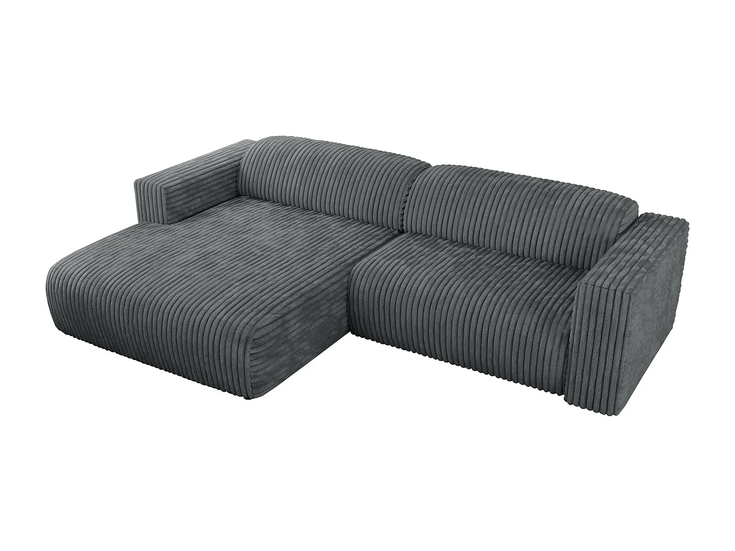 Ecksofa PASADENA - mit Armlehnen, Wohnlandschaft, freistehendes Sofa, große Ecke - Dunkelgrau Cord - Ecke Links