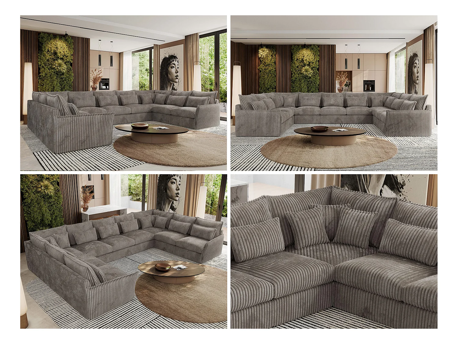 Ecksofa VERSO U9M - XXL Wohnlandschaft Ecke, modulare, Armlehnen und lose Kissen - Hellbraun Cord