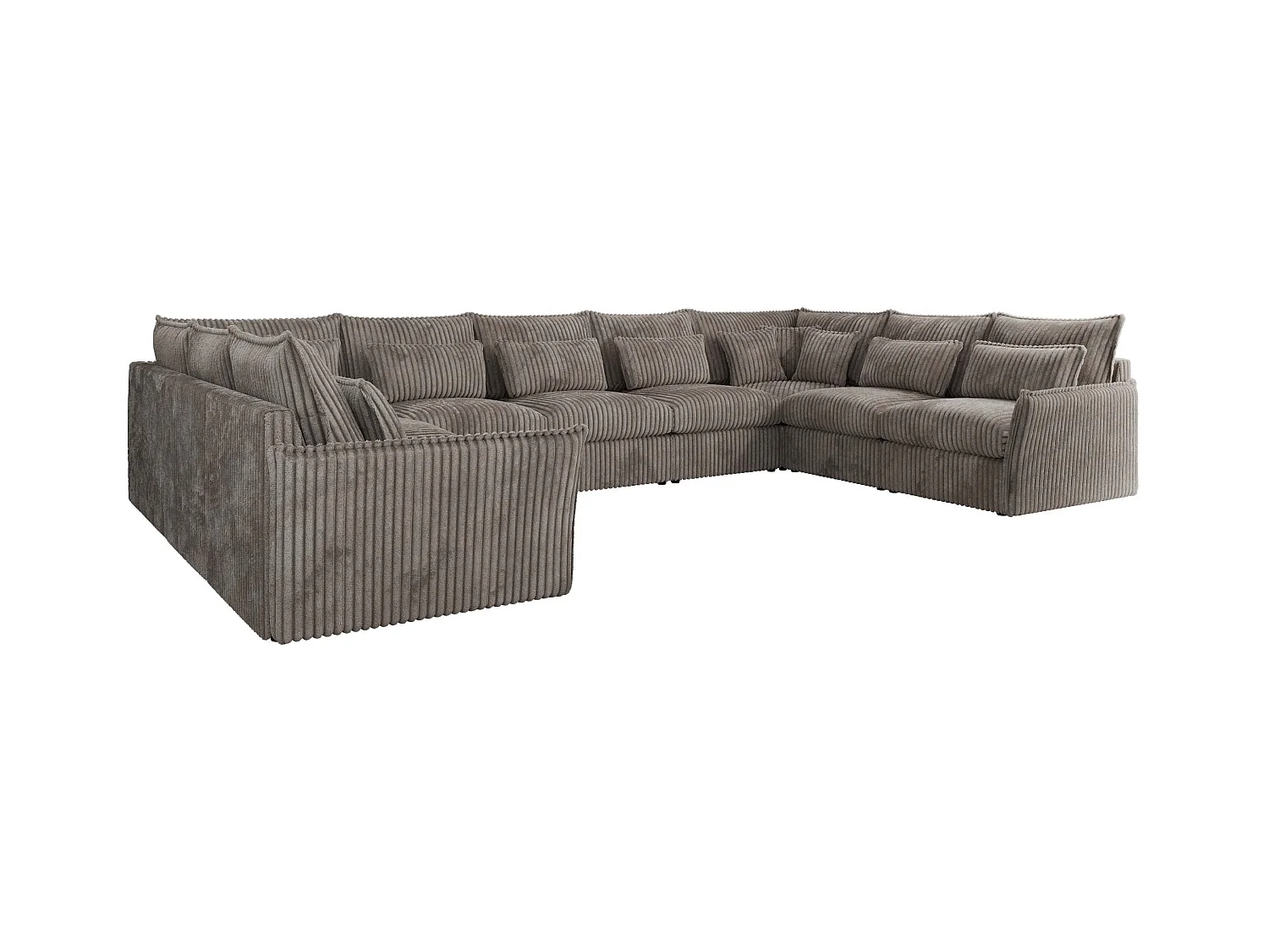 Ecksofa VERSO U9M - XXL Wohnlandschaft Ecke, modulare, Armlehnen und lose Kissen - Hellbraun Cord