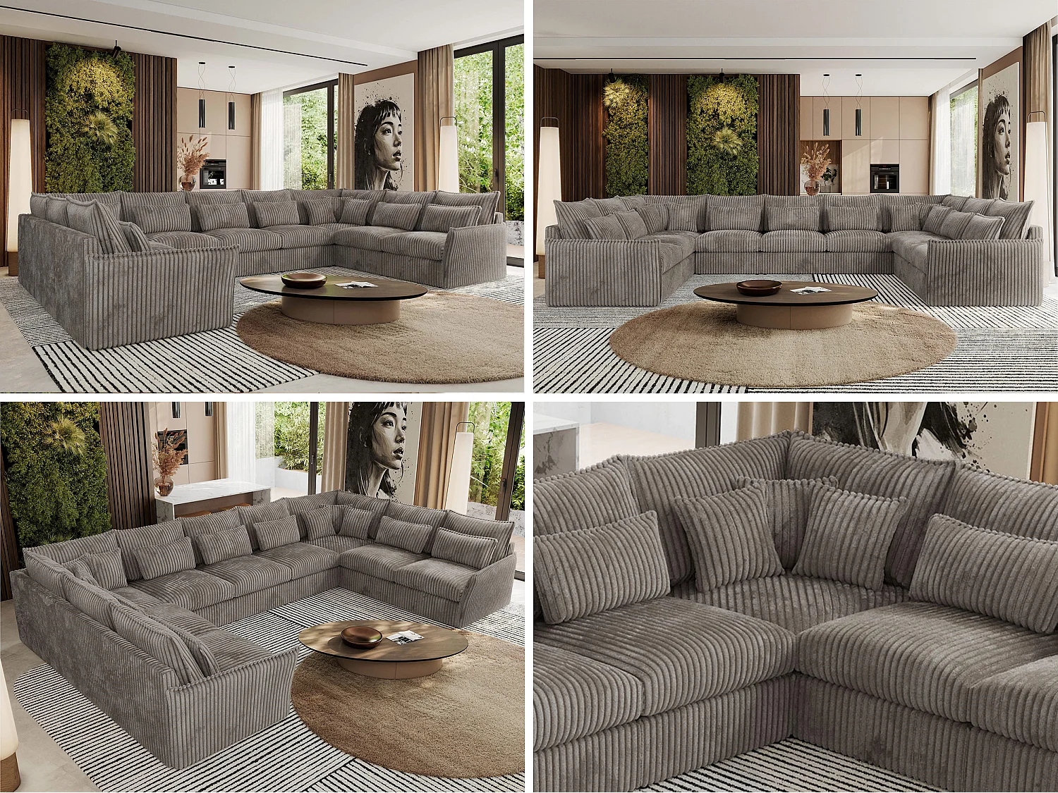 Ecksofa VERSO U9M - XXL Wohnlandschaft Ecke, modulare, Armlehnen und lose Kissen - Hellbraun Cord