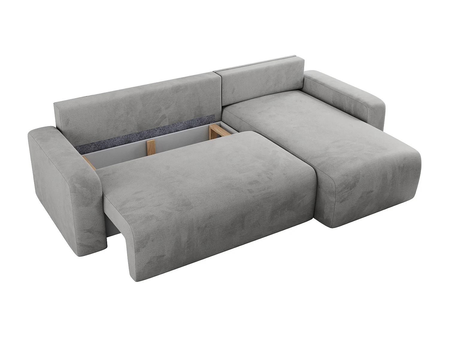 Ecksofa ARGOS - mit Schlaffunktion, Sofa mit armlehnen, Bettkasten, 3-Sitzer Sofa - Hellgrau Velvet
