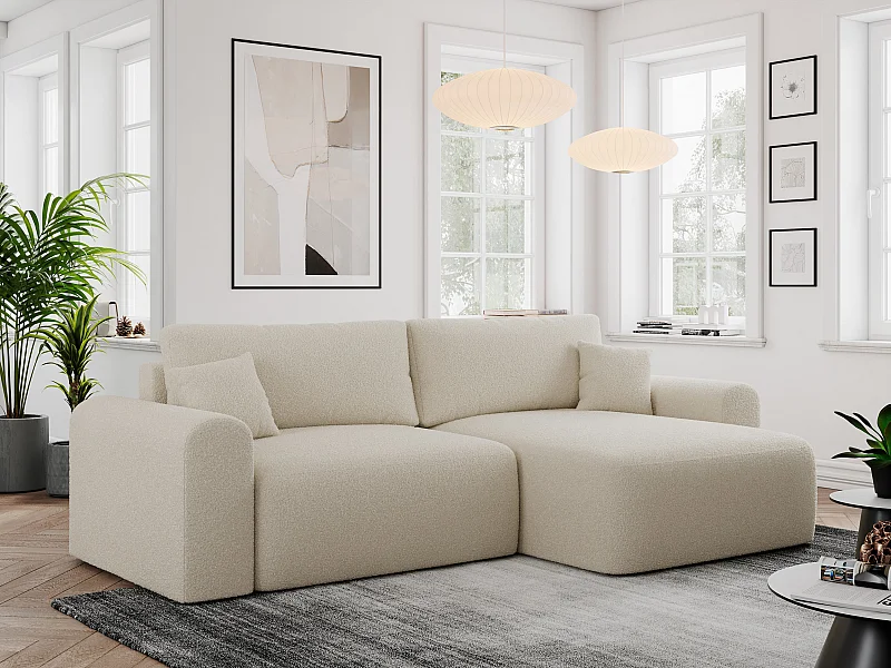 Ecksofa NELSON - Schlafcouch mit Armlehnen und Bettkasten, universelles L-förmige Ecksofa - Beige Boucle