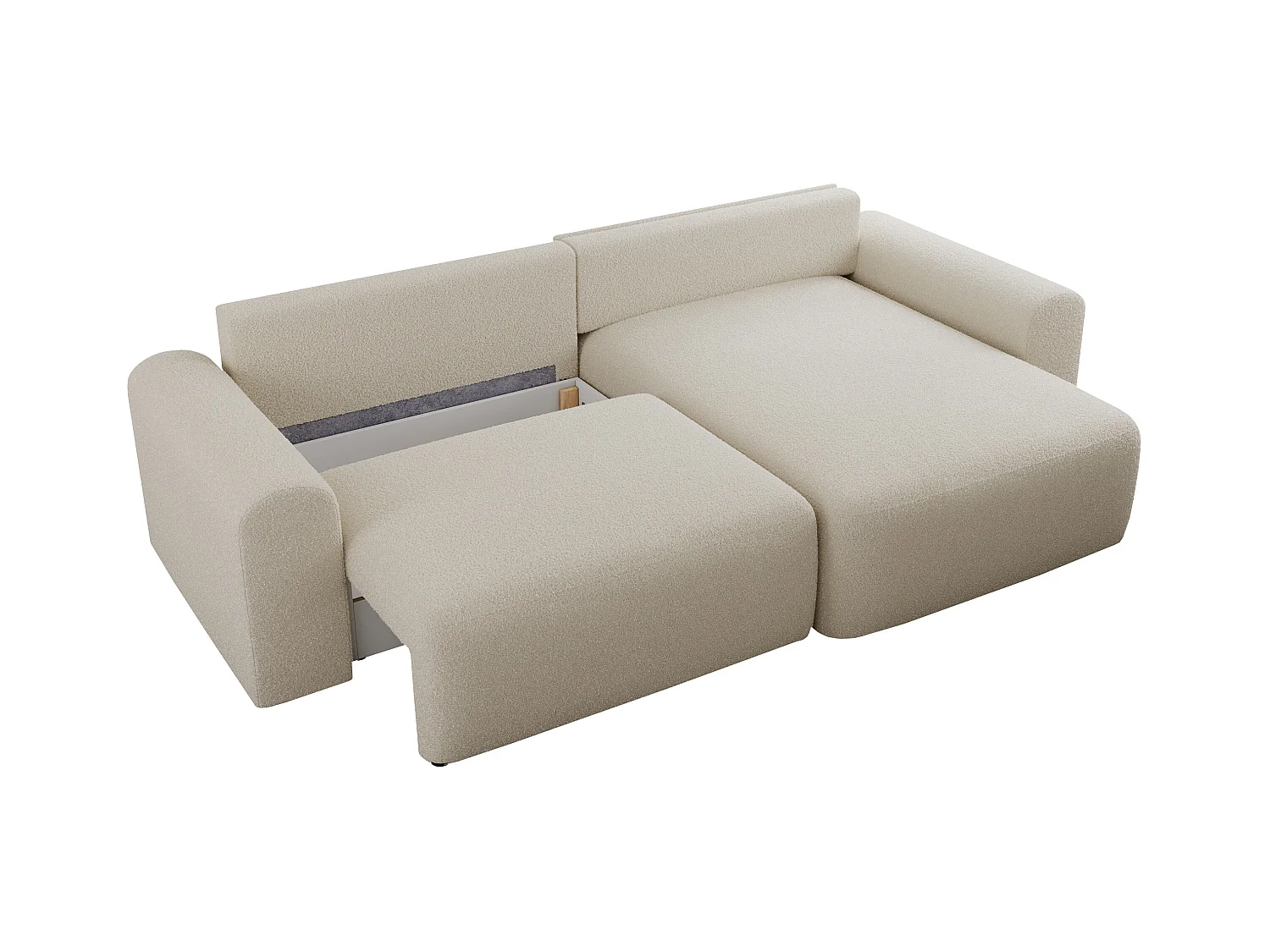 Ecksofa NELSON - Schlafcouch mit Armlehnen und Bettkasten, universelles L-förmige Ecksofa - Beige Boucle