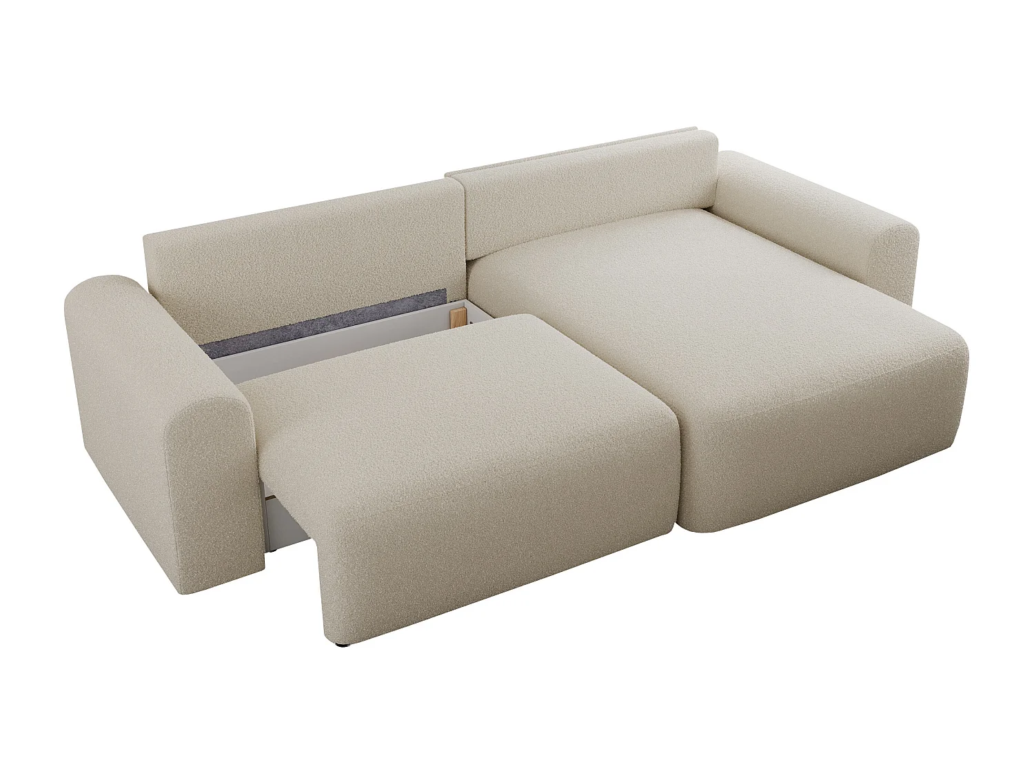 Ecksofa NELSON - Schlafcouch mit Armlehnen und Bettkasten, universelles L-förmige Ecksofa - Beige Boucle