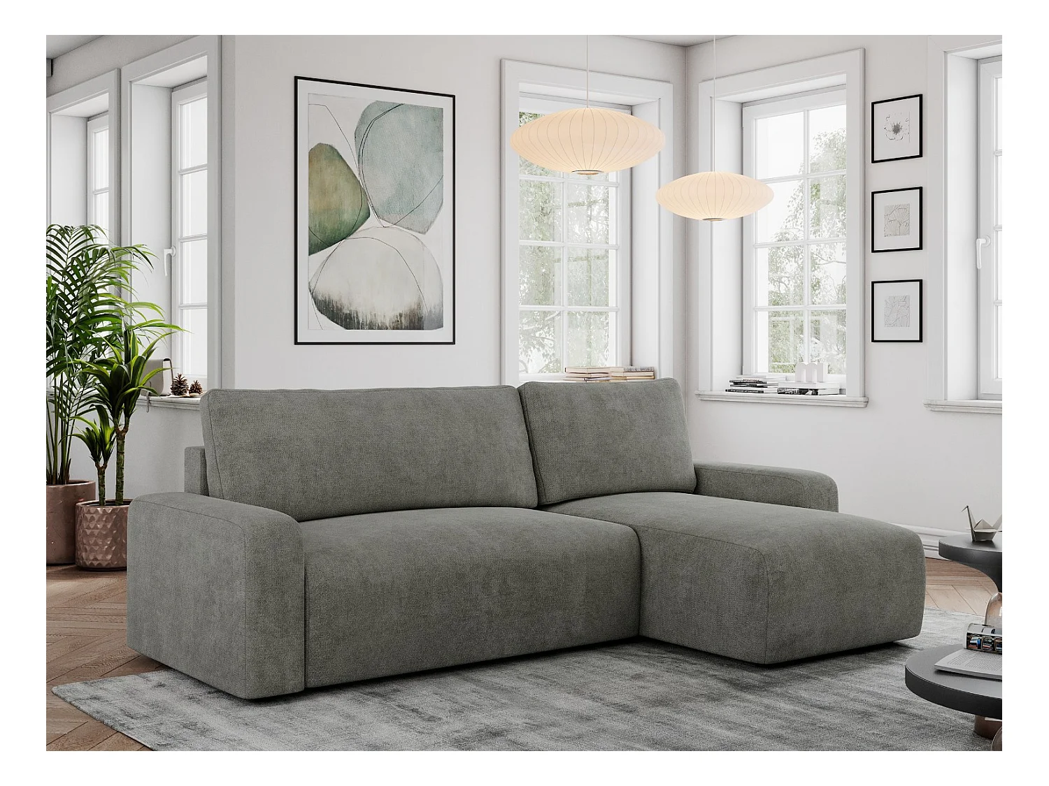 Ecksofa ARGOS - mit Schlaffunktion, Sofa mit armlehnen, Bettkasten, 3-Sitzer Sofa - Grau Stukture