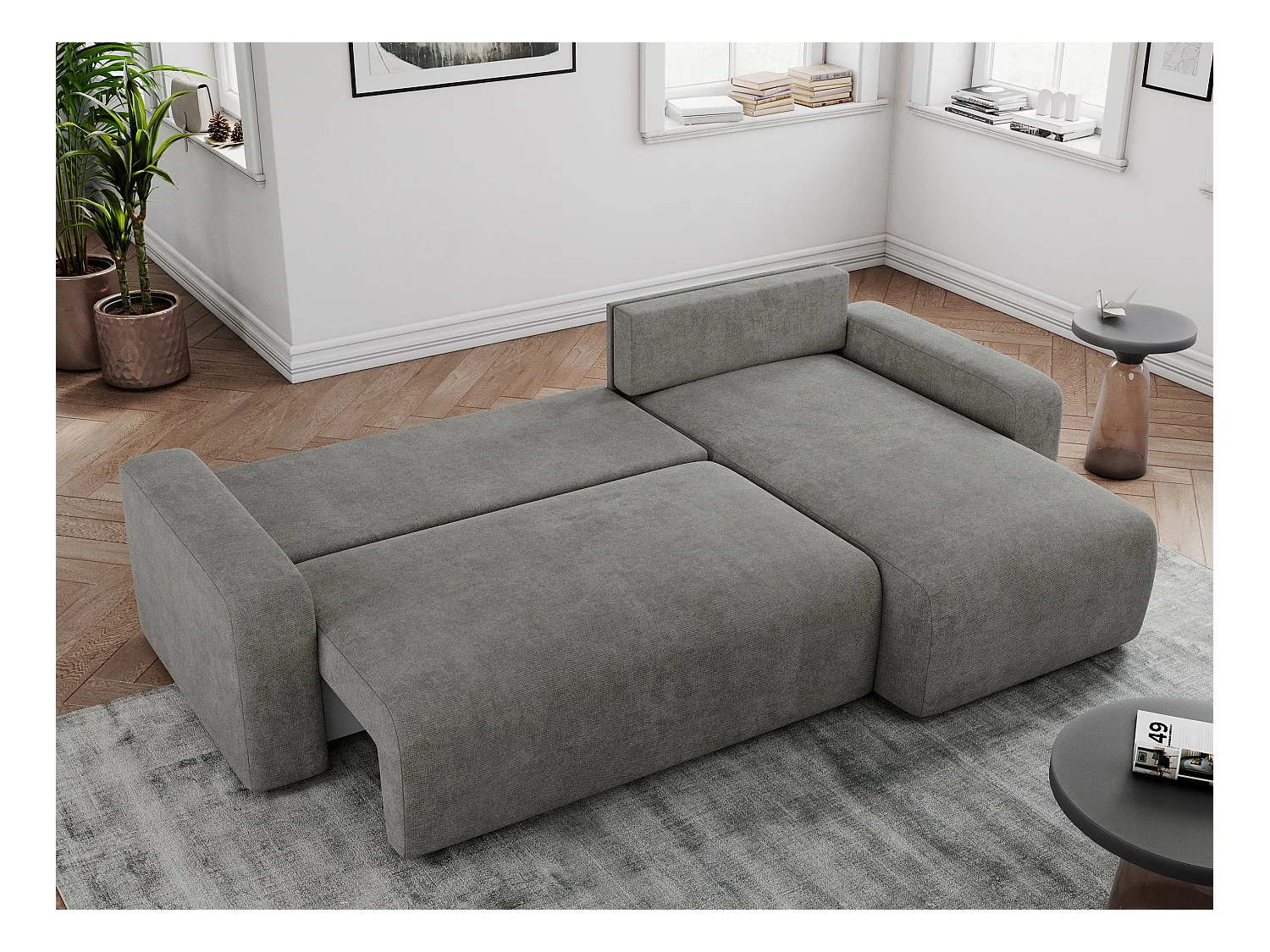 Ecksofa ARGOS - mit Schlaffunktion, Sofa mit armlehnen, Bettkasten, 3-Sitzer Sofa - Grau Stukture