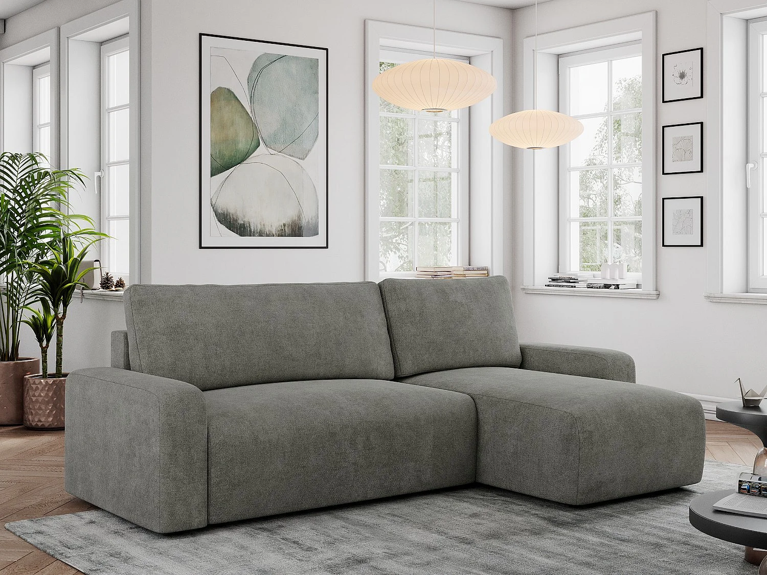 Ecksofa ARGOS - mit Schlaffunktion, Sofa mit armlehnen, Bettkasten, 3-Sitzer Sofa - Grau Stukture