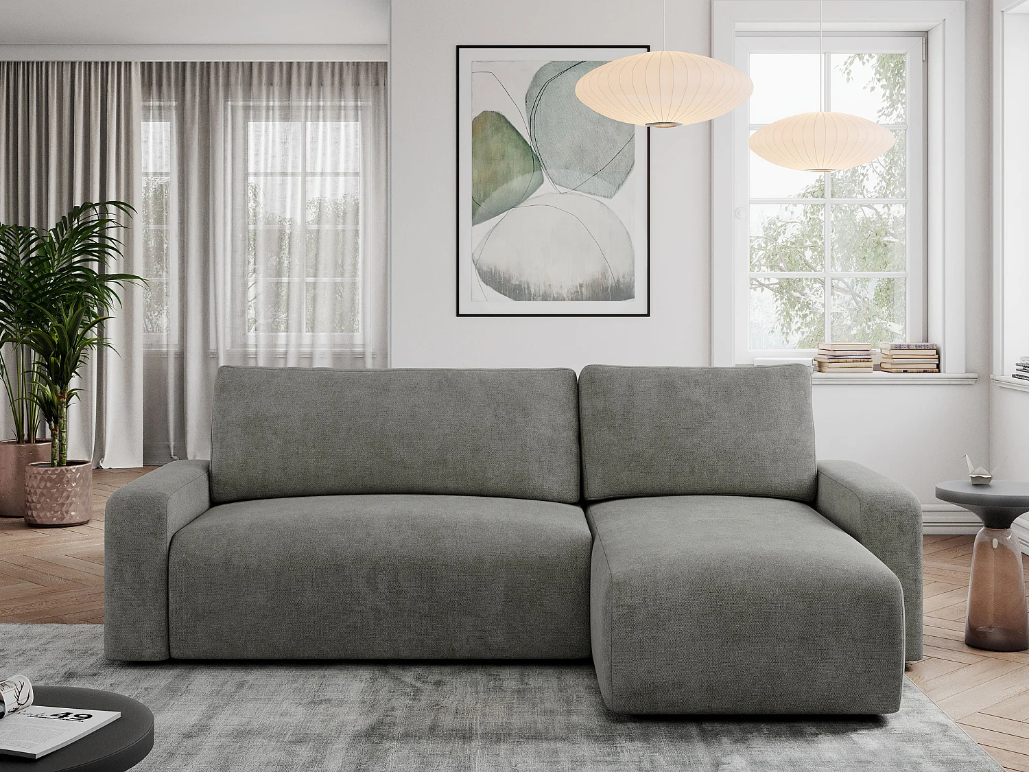 Ecksofa ARGOS - mit Schlaffunktion, Sofa mit armlehnen, Bettkasten, 3-Sitzer Sofa - Grau Stukture
