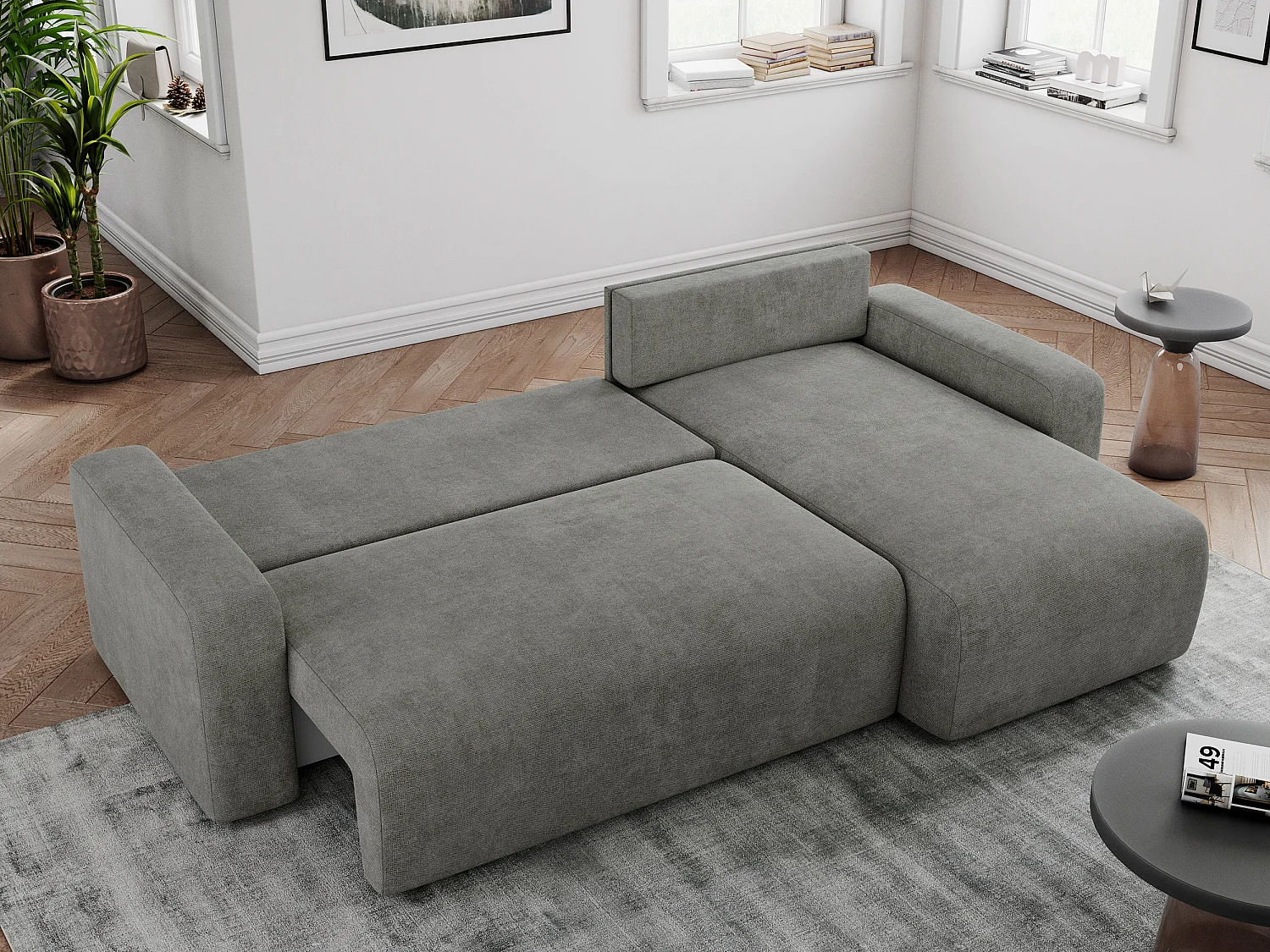 Ecksofa ARGOS - mit Schlaffunktion, Sofa mit armlehnen, Bettkasten, 3-Sitzer Sofa - Grau Stukture