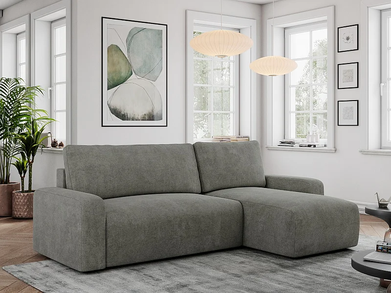 Ecksofa ARGOS - mit Schlaffunktion, Sofa mit armlehnen, Bettkasten, 3-Sitzer Sofa - Grau Stukture