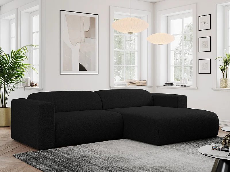 Ecksofa PASADENA - mit Armlehnen, Wohnlandschaft, freistehendes Sofa, große Ecke - Schwarz Boucle - Ecke Rechts