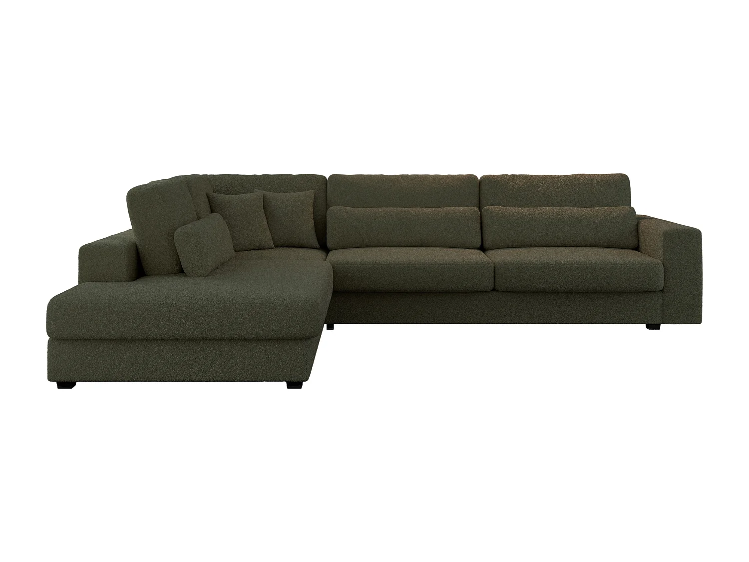 Ecksofa SAVONA - mit Armlehnen, lose Kissen, große L-förmige Ecke, Wohnlandschaft - Grün Boucle - Ecke Links