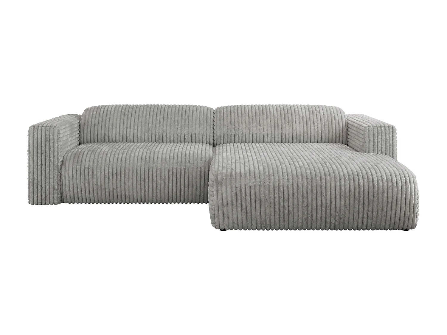 Ecksofa PASADENA - mit Armlehnen, Wohnlandschaft, freistehendes Sofa, große Ecke - Hellgrau Cord - Ecke Rechts