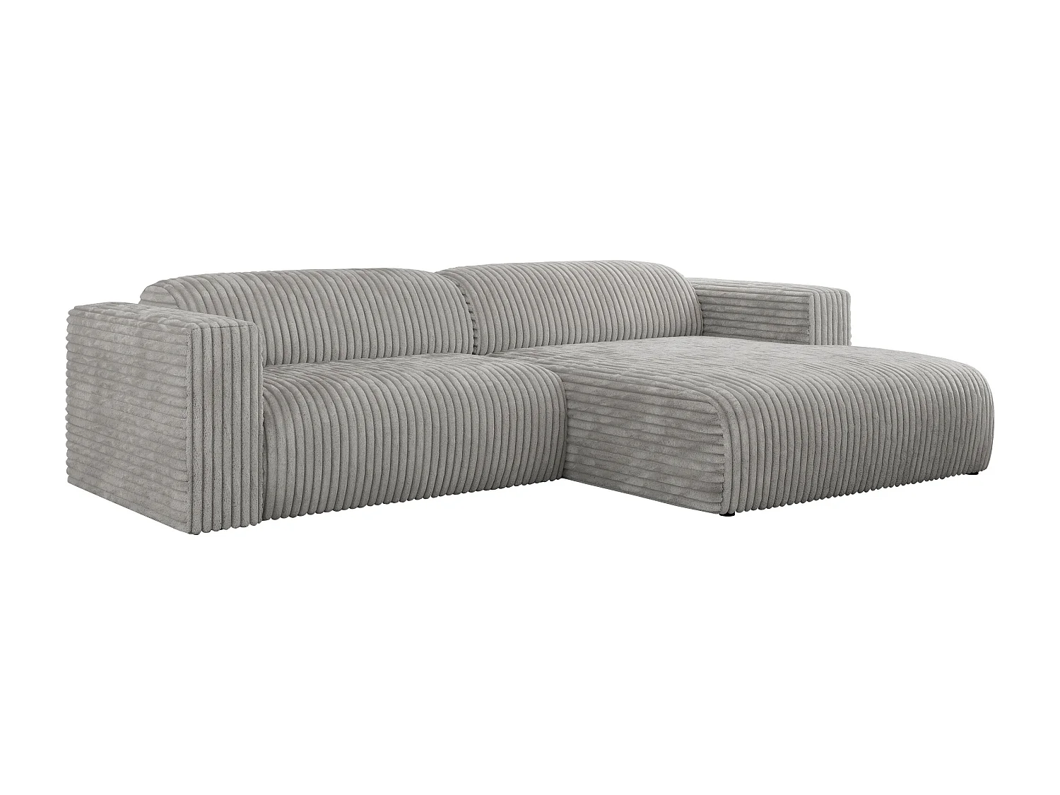 Ecksofa PASADENA - mit Armlehnen, Wohnlandschaft, freistehendes Sofa, große Ecke - Hellgrau Cord - Ecke Rechts