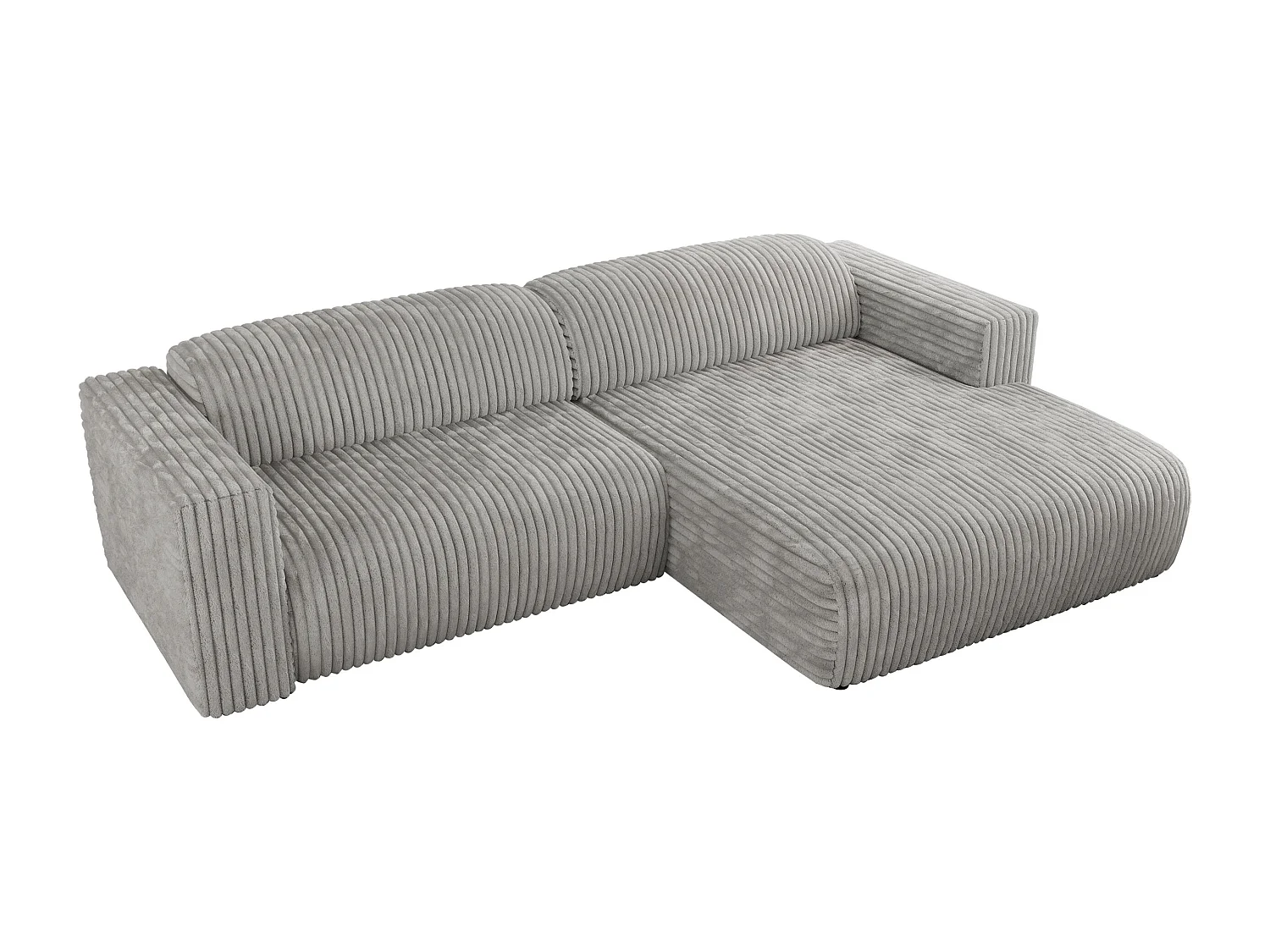 Ecksofa PASADENA - mit Armlehnen, Wohnlandschaft, freistehendes Sofa, große Ecke - Hellgrau Cord - Ecke Rechts
