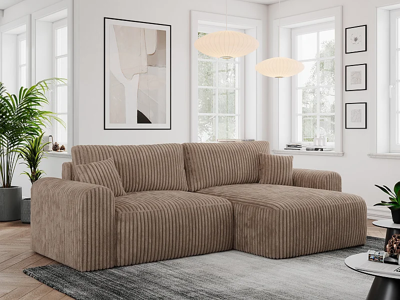 Ecksofa NELSON - Schlafcouch mit Armlehnen und Bettkasten, universelles L-förmige Ecksofa - Braun Cord