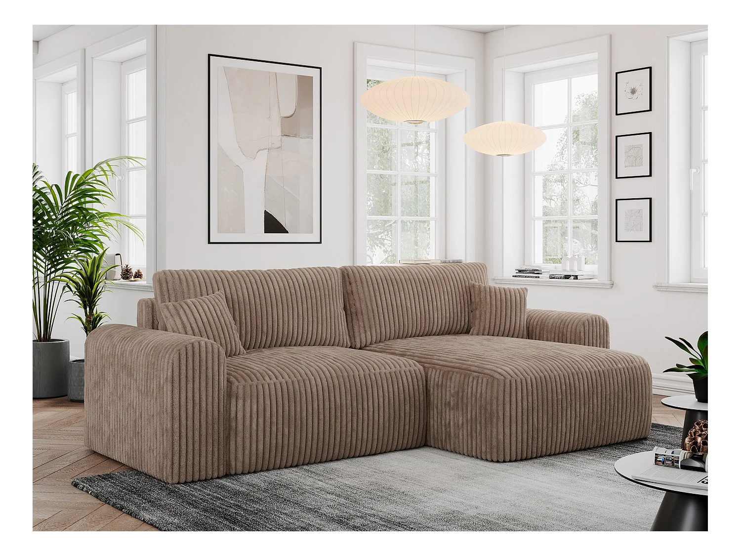 Ecksofa NELSON - Schlafcouch mit Armlehnen und Bettkasten, universelles L-förmige Ecksofa - Braun Cord
