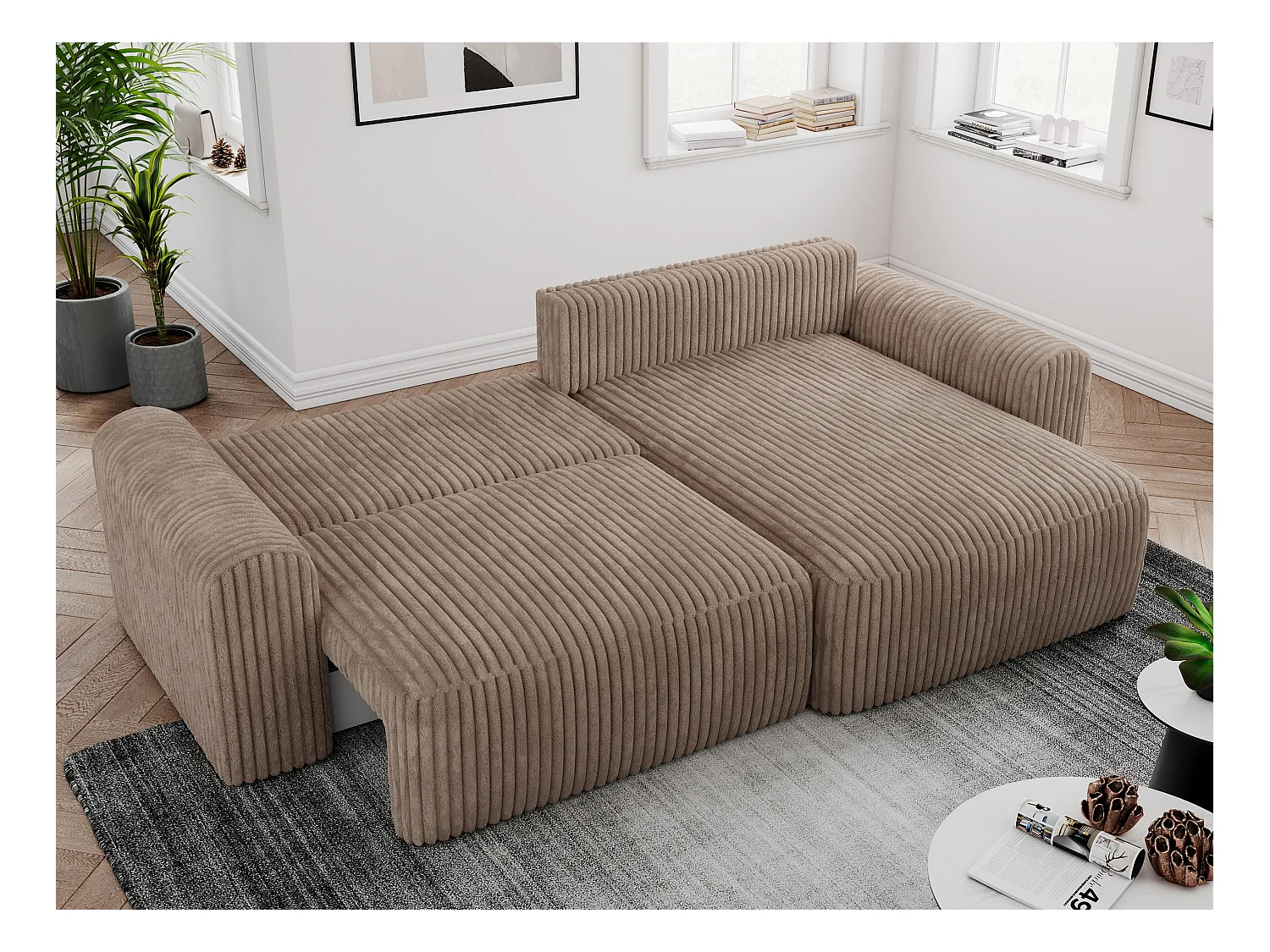 Ecksofa NELSON - Schlafcouch mit Armlehnen und Bettkasten, universelles L-förmige Ecksofa - Braun Cord