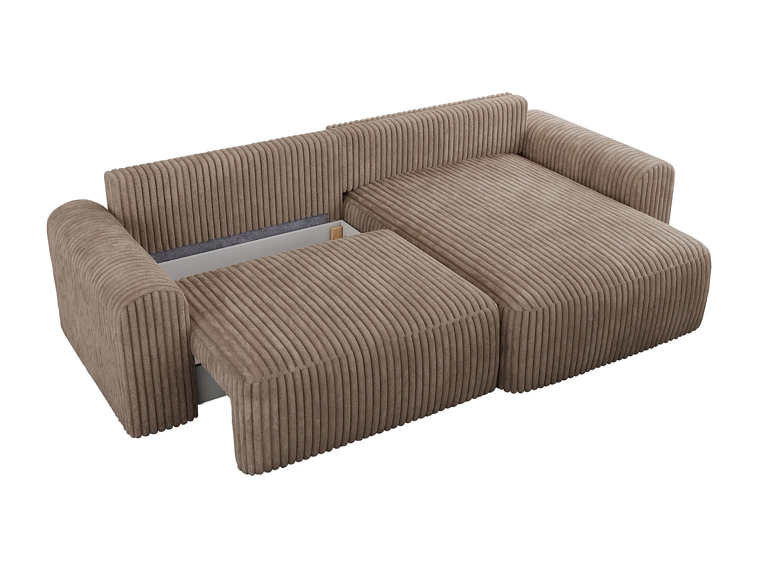 Ecksofa NELSON - Schlafcouch mit Armlehnen und Bettkasten, universelles L-förmige Ecksofa - Braun Cord