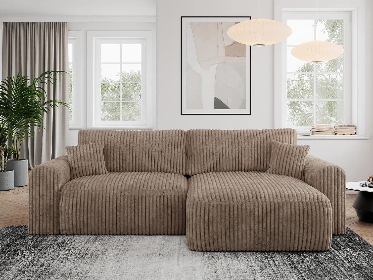 Ecksofa NELSON - Schlafcouch mit Armlehnen und Bettkasten, universelles L-förmige Ecksofa - Braun Cord