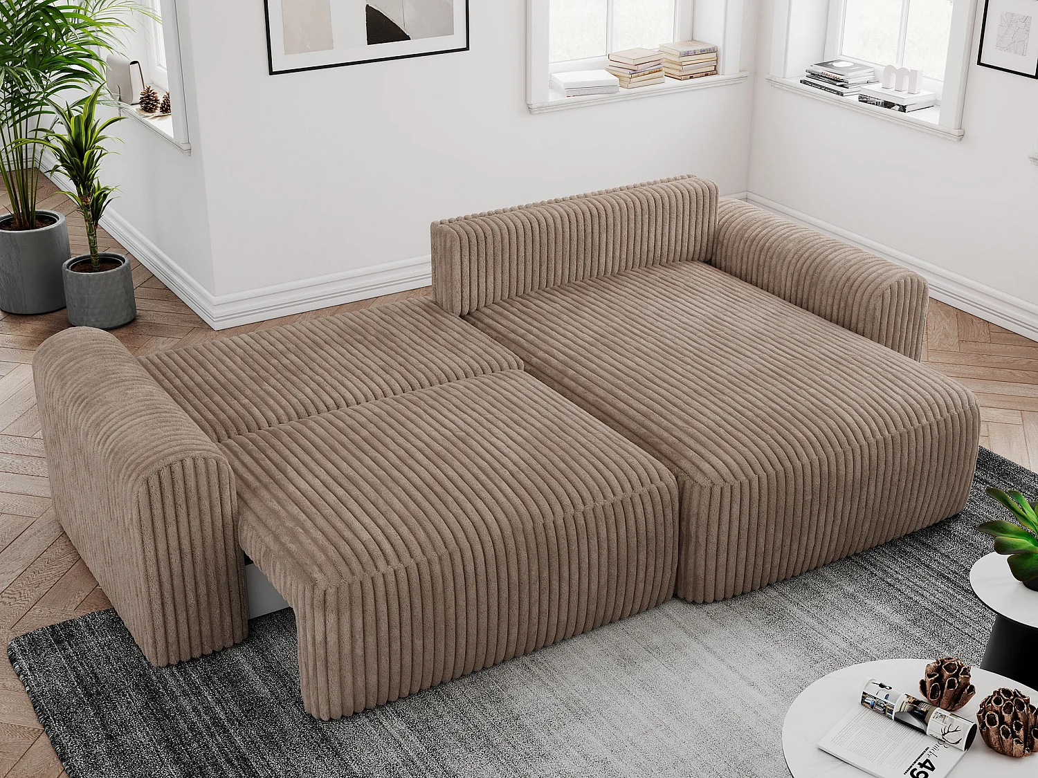 Ecksofa NELSON - Schlafcouch mit Armlehnen und Bettkasten, universelles L-förmige Ecksofa - Braun Cord
