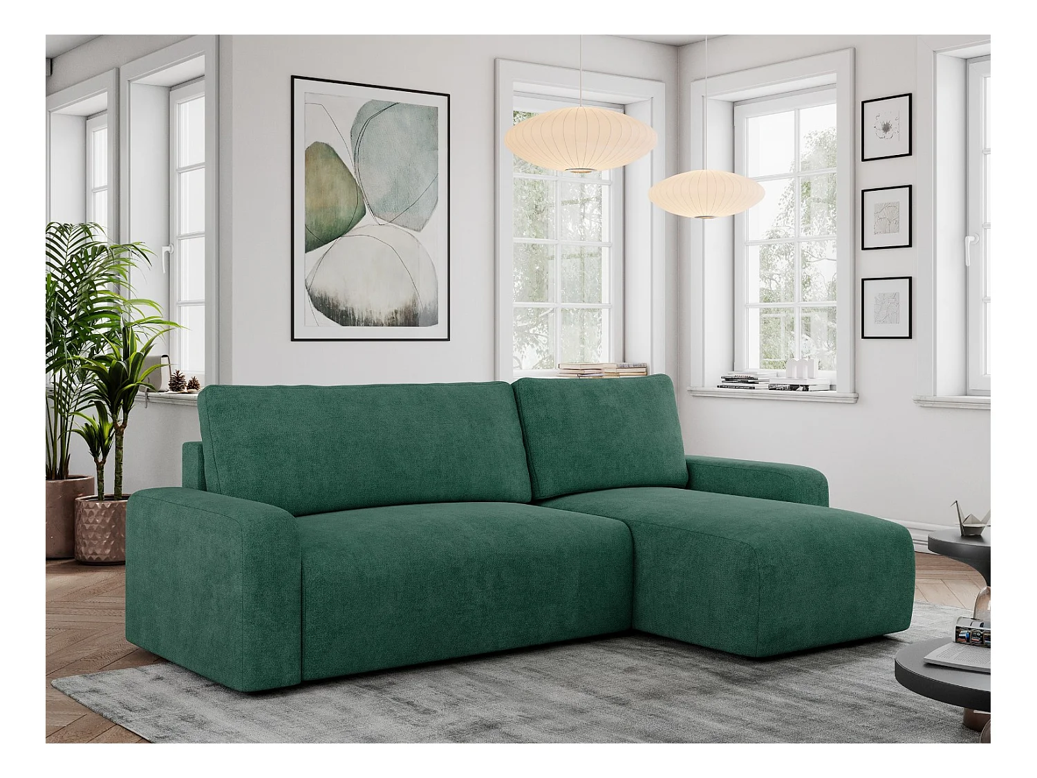 Ecksofa ARGOS - mit Schlaffunktion, Sofa mit armlehnen, Bettkasten, 3-Sitzer Sofa - Grün Stukture