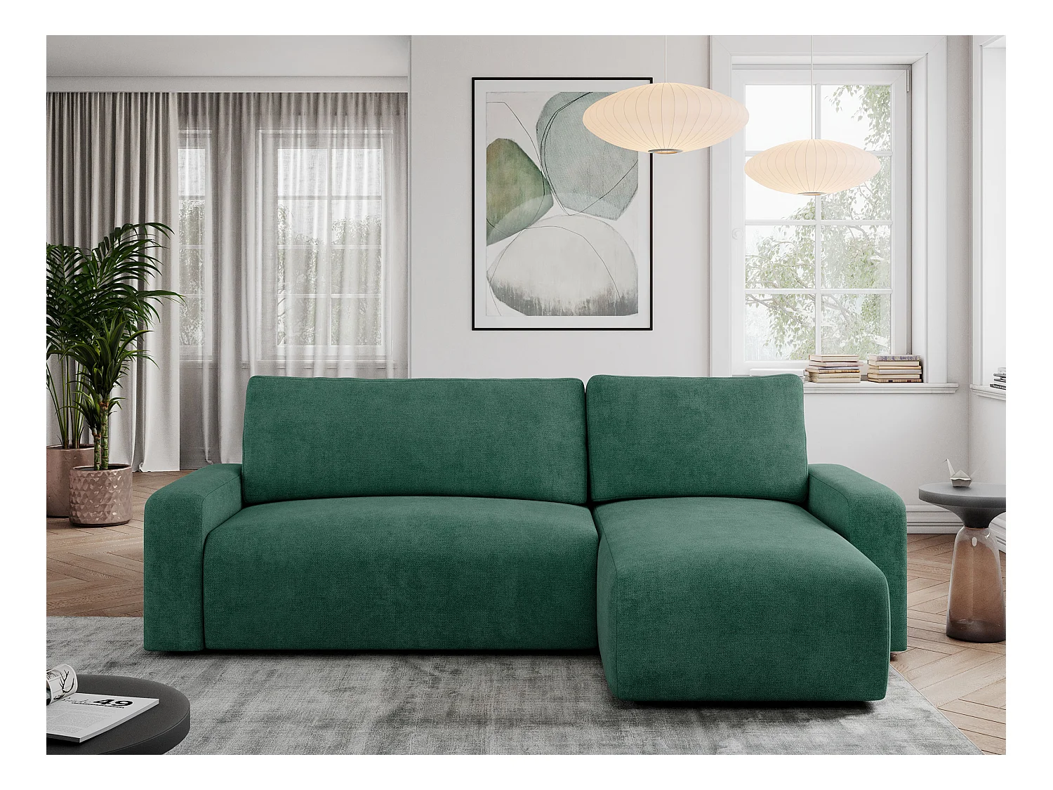 Ecksofa ARGOS - mit Schlaffunktion, Sofa mit armlehnen, Bettkasten, 3-Sitzer Sofa - Grün Stukture