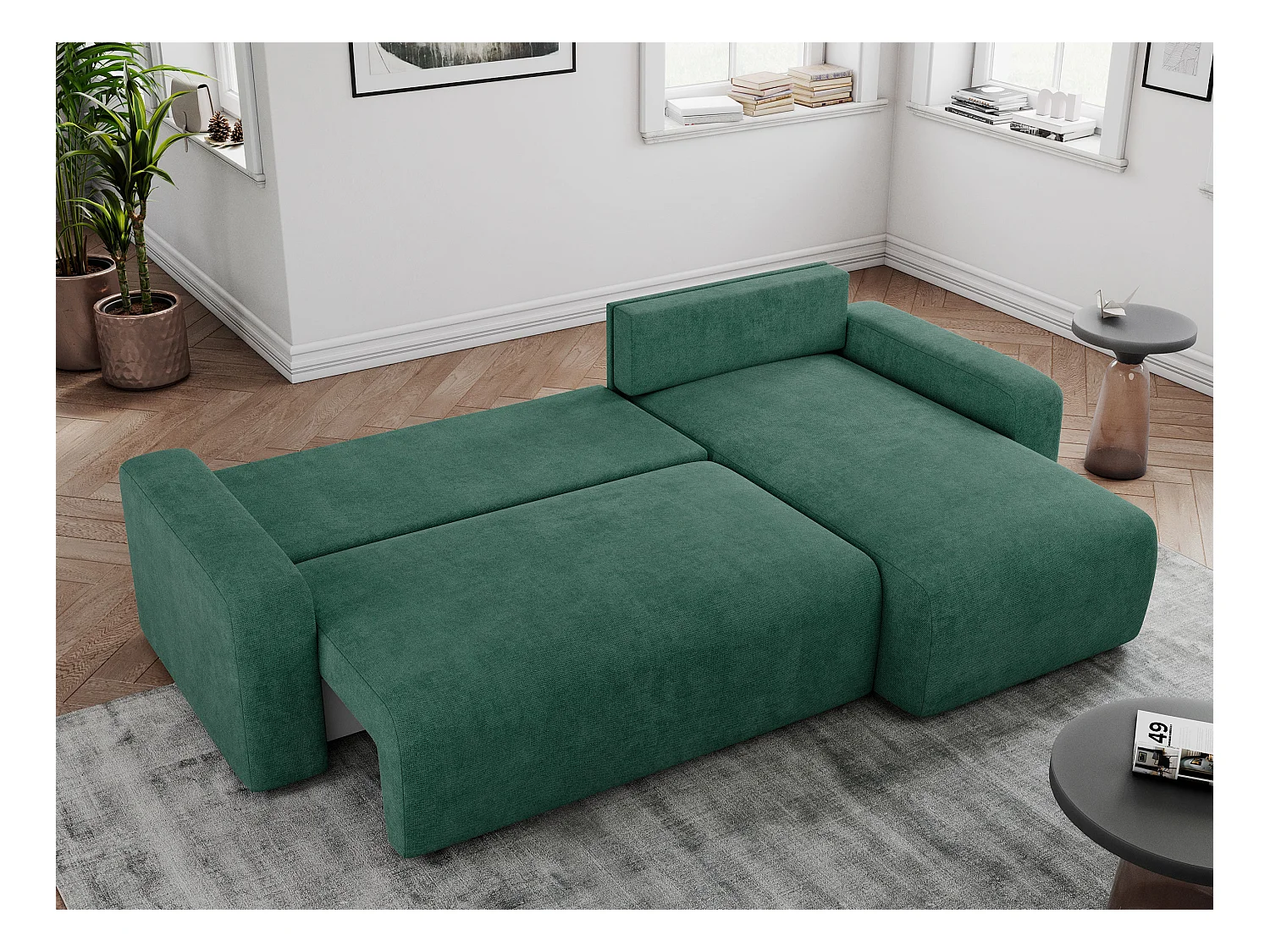 Ecksofa ARGOS - mit Schlaffunktion, Sofa mit armlehnen, Bettkasten, 3-Sitzer Sofa - Grün Stukture