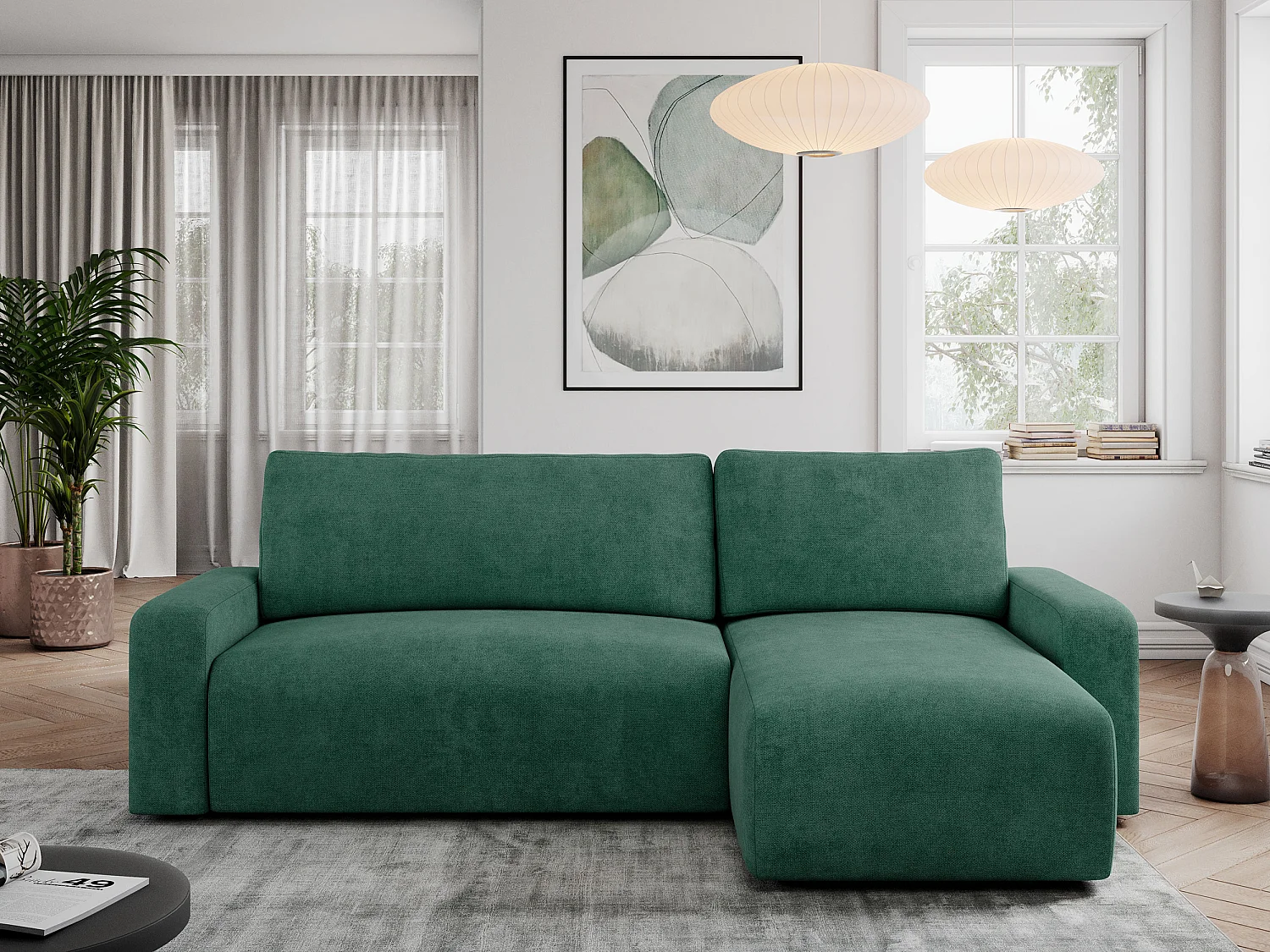 Ecksofa ARGOS - mit Schlaffunktion, Sofa mit armlehnen, Bettkasten, 3-Sitzer Sofa - Grün Stukture