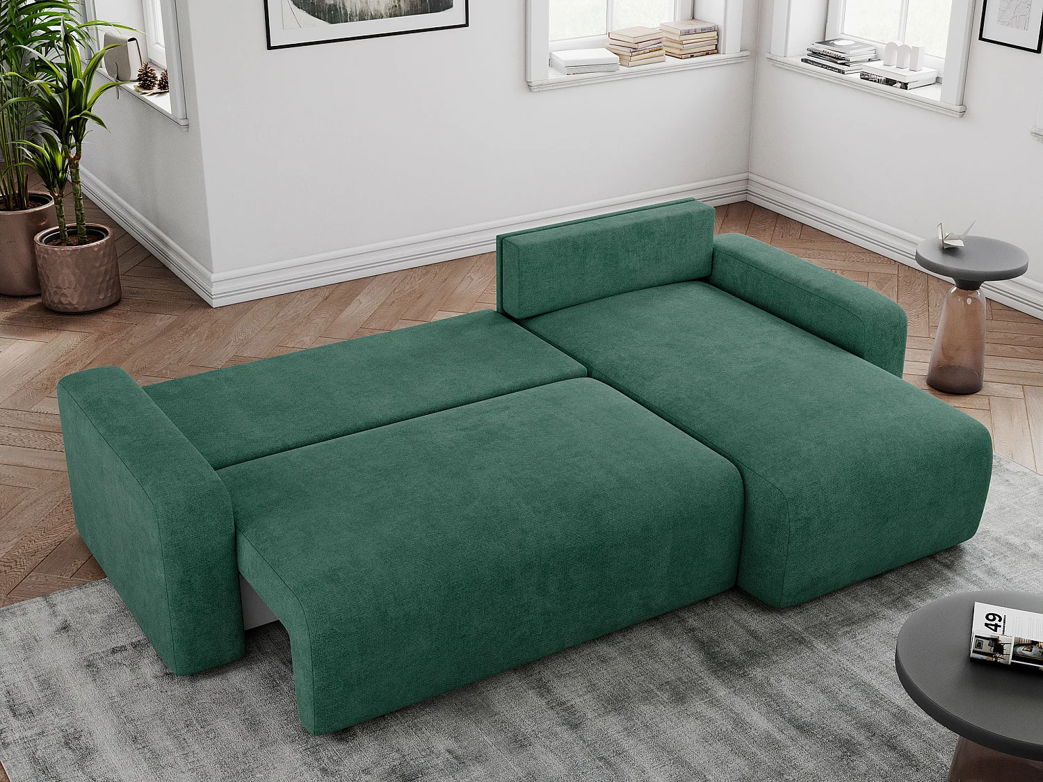 Ecksofa ARGOS - mit Schlaffunktion, Sofa mit armlehnen, Bettkasten, 3-Sitzer Sofa - Grün Stukture