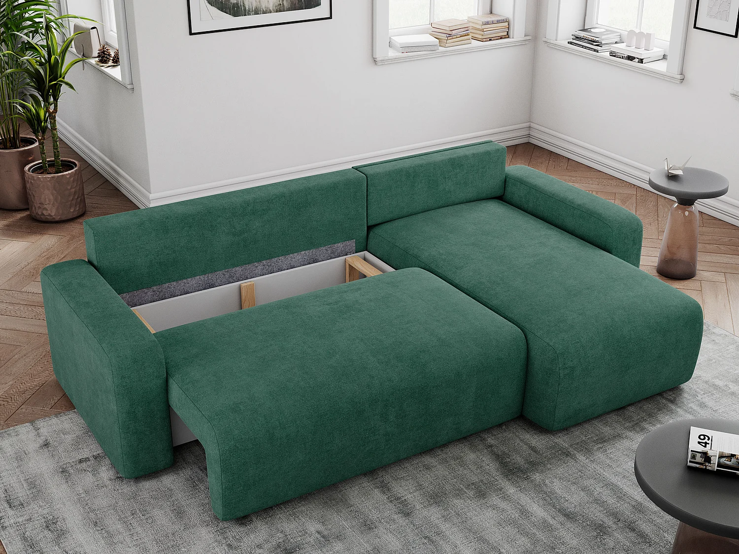Ecksofa ARGOS - mit Schlaffunktion, Sofa mit armlehnen, Bettkasten, 3-Sitzer Sofa - Grün Stukture