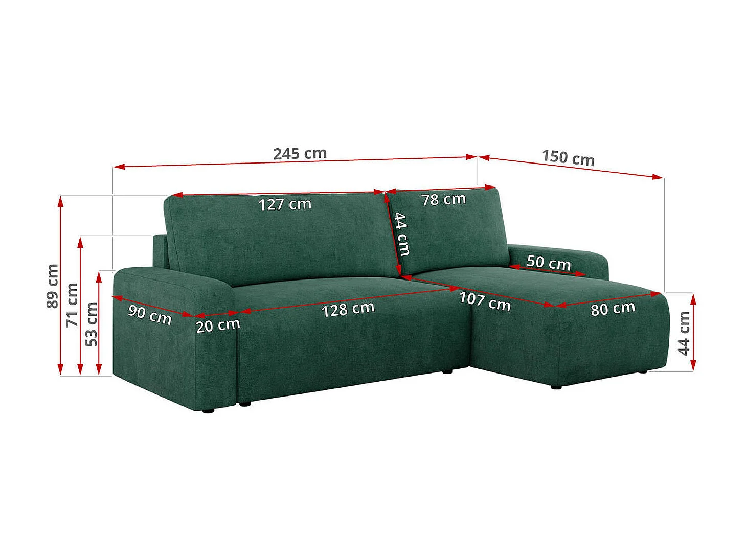 Ecksofa ARGOS - mit Schlaffunktion, Sofa mit armlehnen, Bettkasten, 3-Sitzer Sofa - Grün Stukture