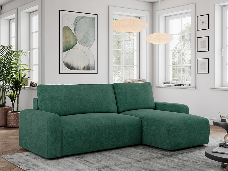 Ecksofa ARGOS - mit Schlaffunktion, Sofa mit armlehnen, Bettkasten, 3-Sitzer Sofa - Grün Stukture