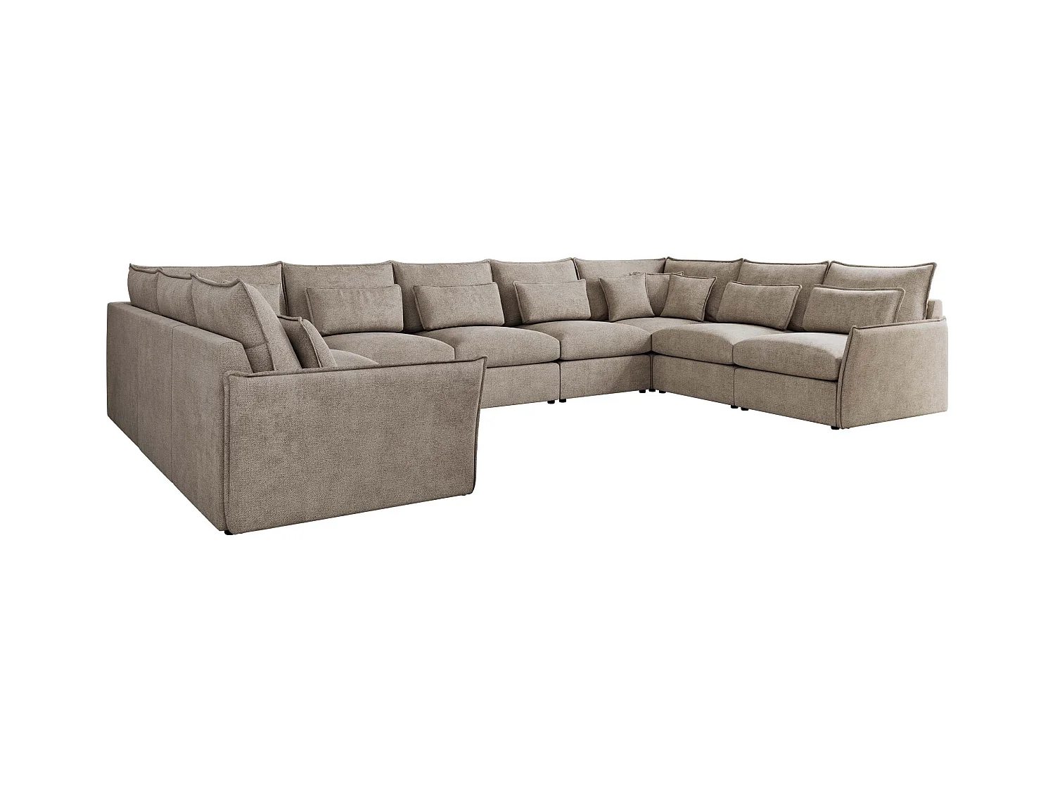 Ecksofa VERSO U9M - XXL Wohnlandschaft Ecke, modulare, Armlehnen und lose Kissen - Beige Strukture