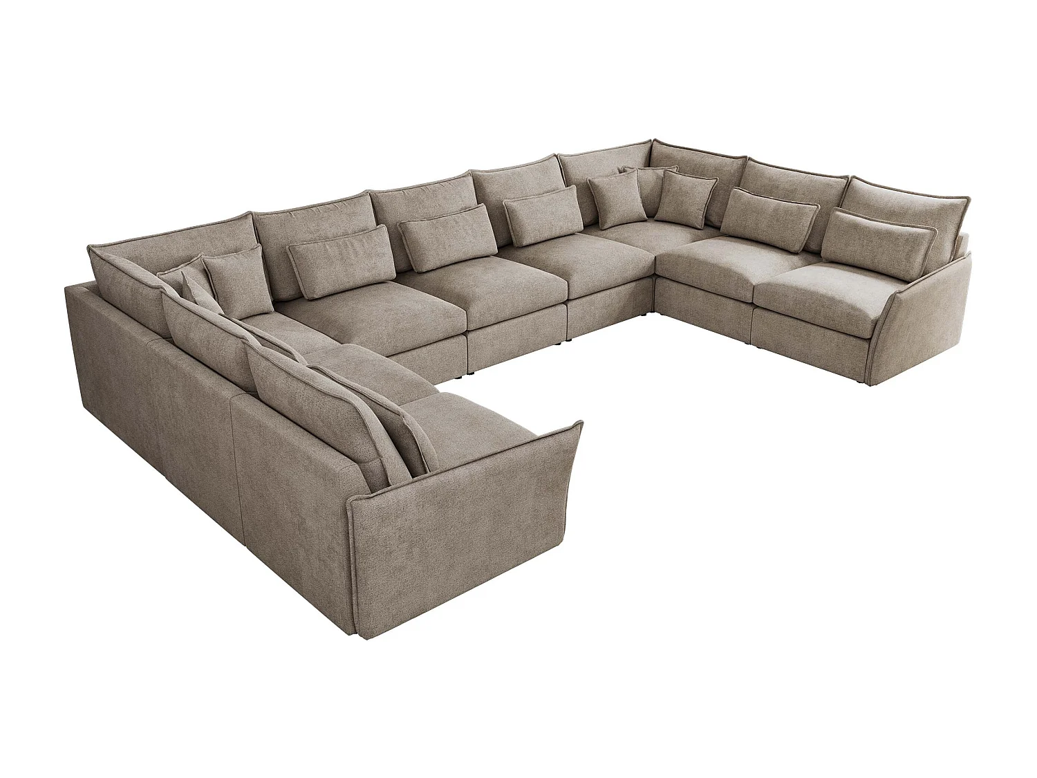 Ecksofa VERSO U9M - XXL Wohnlandschaft Ecke, modulare, Armlehnen und lose Kissen - Beige Strukture