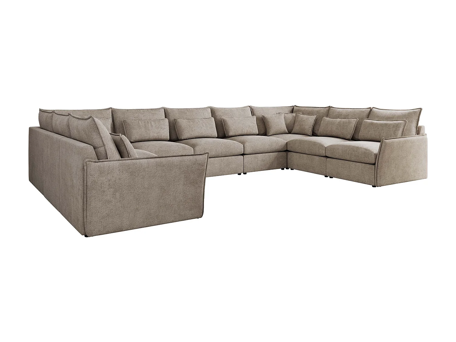 Ecksofa VERSO U9M - XXL Wohnlandschaft Ecke, modulare, Armlehnen und lose Kissen - Beige Strukture