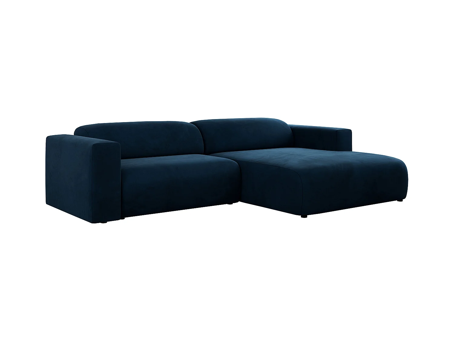 Ecksofa PASADENA - mit Armlehnen, Wohnlandschaft, freistehendes Sofa, große Ecke - Dunkelblau Velvet - Ecke Rechts