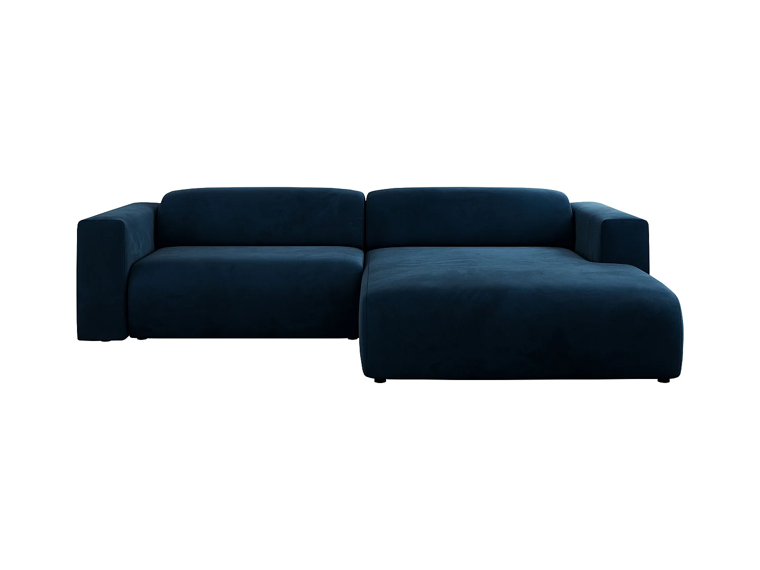 Ecksofa PASADENA - mit Armlehnen, Wohnlandschaft, freistehendes Sofa, große Ecke - Dunkelblau Velvet - Ecke Rechts
