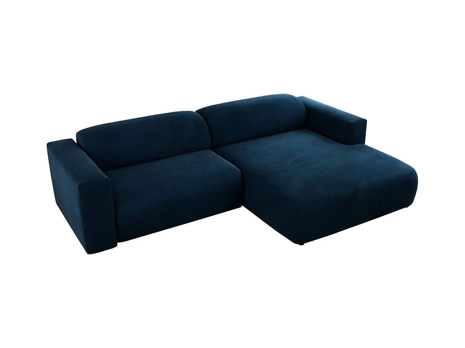 Ecksofa PASADENA - mit Armlehnen, Wohnlandschaft, freistehendes Sofa, große Ecke - Dunkelblau Velvet - Ecke Rechts