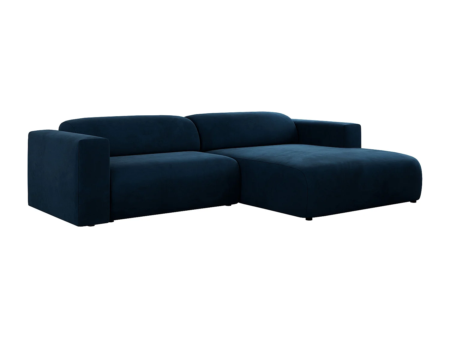 Ecksofa PASADENA - mit Armlehnen, Wohnlandschaft, freistehendes Sofa, große Ecke - Dunkelblau Velvet - Ecke Rechts