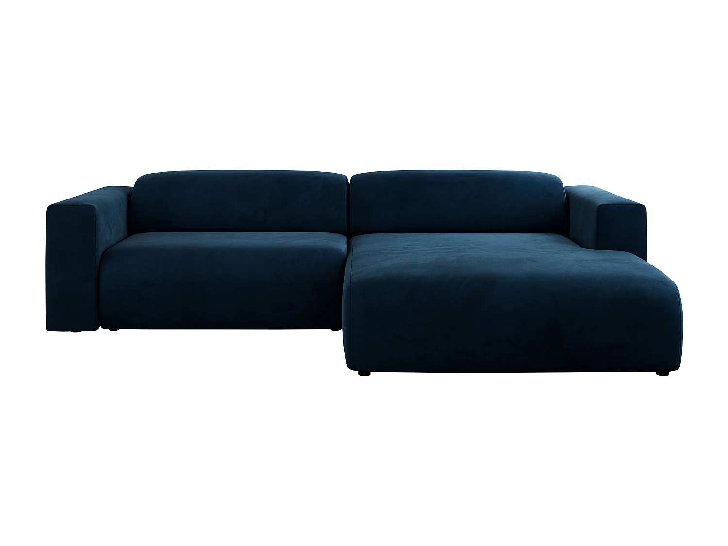 Ecksofa PASADENA - mit Armlehnen, Wohnlandschaft, freistehendes Sofa, große Ecke - Dunkelblau Velvet - Ecke Rechts