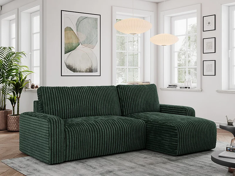 Ecksofa ARGOS - mit Schlaffunktion, Sofa mit armlehnen, Bettkasten, 3-Sitzer Sofa - Grün Cord